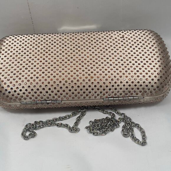 Charming Charlie RSVP Rose Colored Sequin Jeweled Hardcase Clutch Evening Bag - Picture 11 of 13